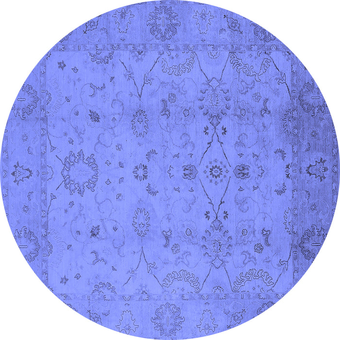 Round Machine Washable Oriental Blue Traditional Rug, wshurb910blu