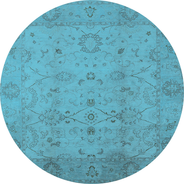 Round Machine Washable Oriental Light Blue Traditional Rug, wshurb910lblu