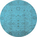 Round Machine Washable Oriental Light Blue Traditional Rug, wshurb910lblu