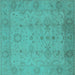 Square Machine Washable Oriental Turquoise Traditional Area Rugs, wshurb910turq