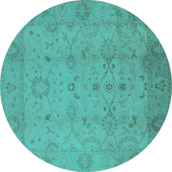Round Machine Washable Oriental Turquoise Traditional Area Rugs, wshurb910turq