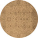 Round Oriental Brown Traditional Rug, urb910brn