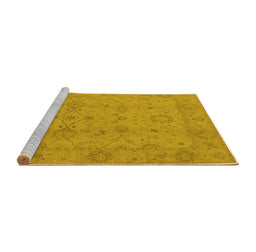Sideview of Machine Washable Oriental Yellow Traditional Rug, wshurb910yw