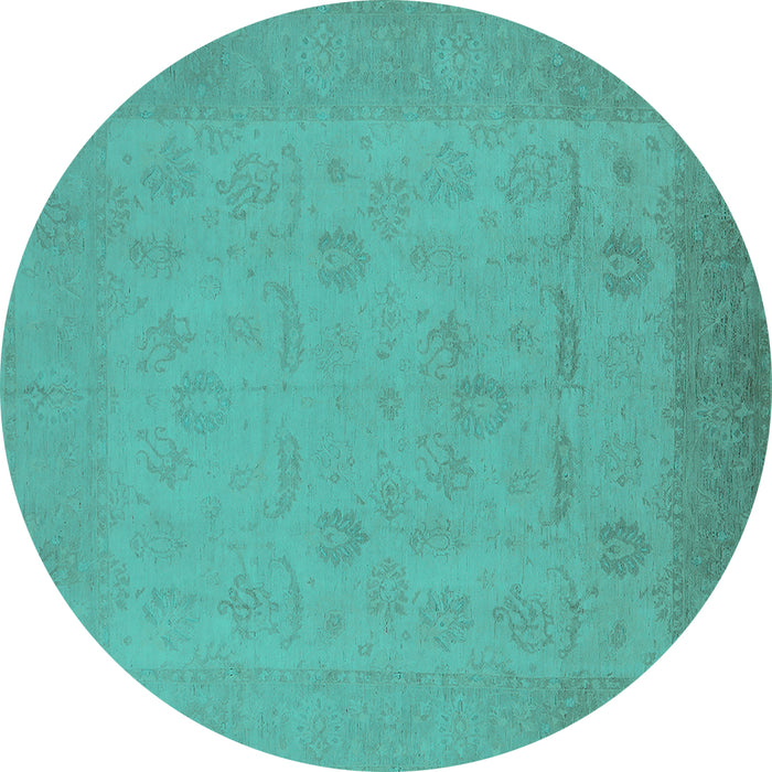 Round Oriental Turquoise Traditional Rug, urb911turq