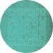 Round Oriental Turquoise Traditional Rug, urb911turq