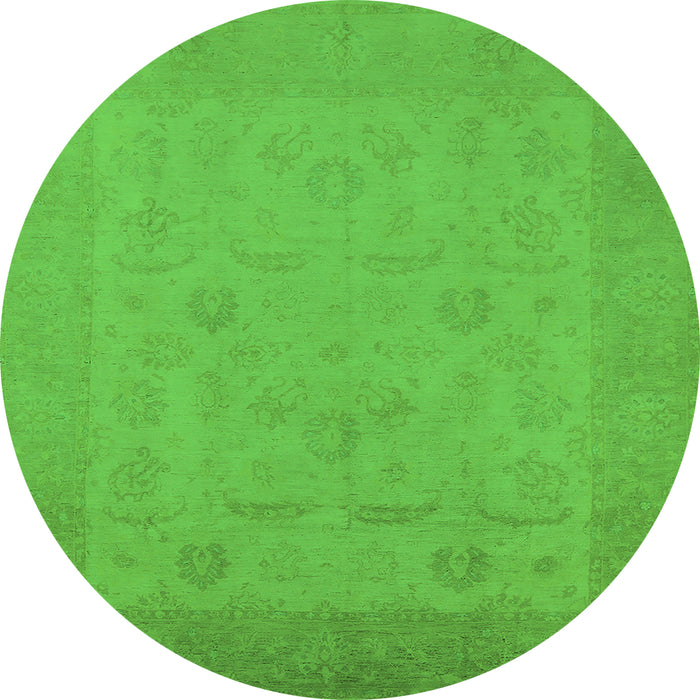 Round Machine Washable Oriental Green Traditional Area Rugs, wshurb911grn