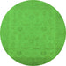 Round Machine Washable Oriental Green Traditional Area Rugs, wshurb911grn