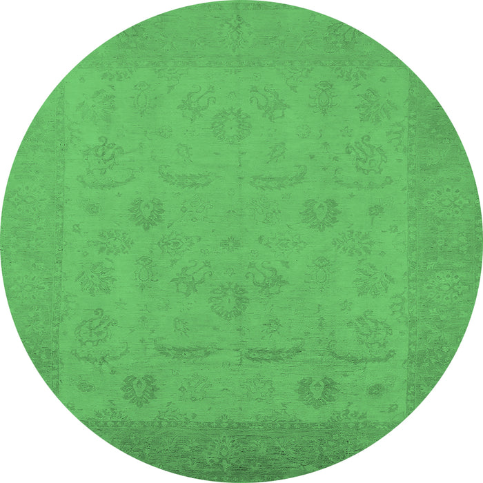 Round Machine Washable Oriental Emerald Green Traditional Area Rugs, wshurb911emgrn