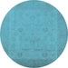 Round Machine Washable Oriental Light Blue Traditional Rug, wshurb911lblu