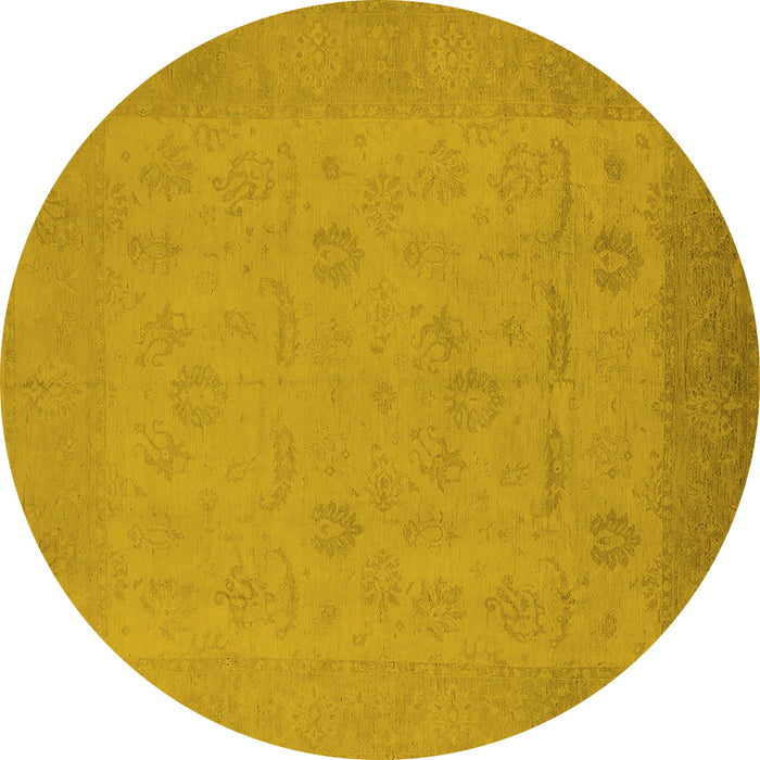 Round Machine Washable Oriental Yellow Traditional Rug, wshurb911yw
