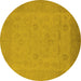 Round Machine Washable Oriental Yellow Traditional Rug, wshurb911yw