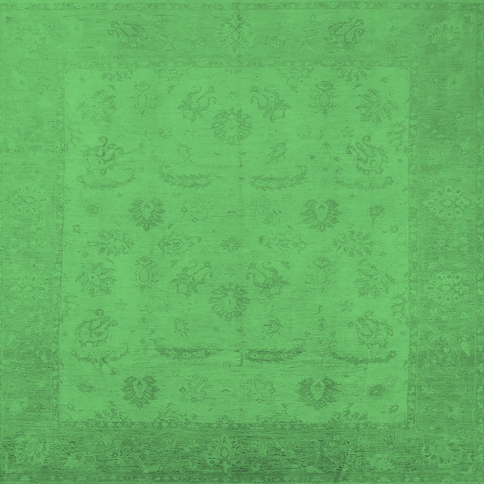 Square Machine Washable Oriental Emerald Green Traditional Area Rugs, wshurb911emgrn