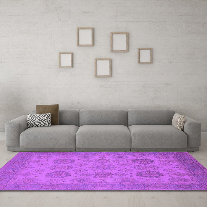 Machine Washable Oriental Purple Industrial Area Rugs in a Living Room, wshurb912pur