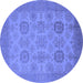 Round Machine Washable Oriental Blue Industrial Rug, wshurb912blu