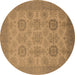 Round Machine Washable Oriental Brown Industrial Rug, wshurb912brn