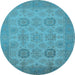 Round Machine Washable Oriental Light Blue Industrial Rug, wshurb912lblu