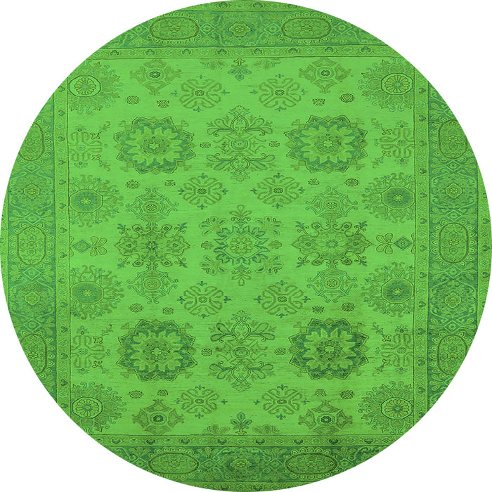 Round Machine Washable Oriental Green Industrial Area Rugs, wshurb912grn