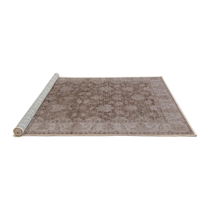 Sideview of Machine Washable Industrial Modern Khaki Rose Pink Rug, wshurb913