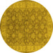 Round Machine Washable Oriental Yellow Traditional Rug, wshurb913yw