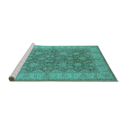 Sideview of Machine Washable Oriental Turquoise Traditional Area Rugs, wshurb913turq