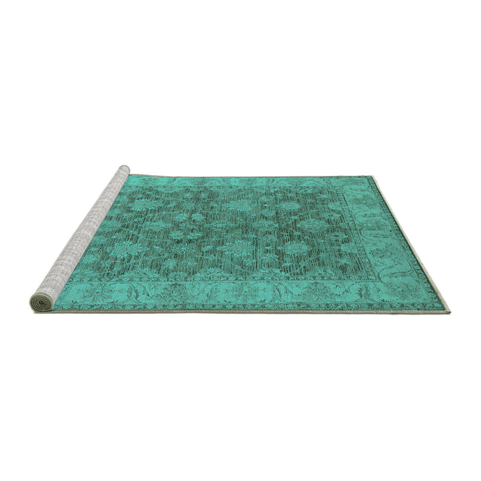Sideview of Machine Washable Oriental Turquoise Traditional Area Rugs, wshurb913turq