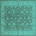 Square Machine Washable Oriental Turquoise Traditional Area Rugs, wshurb913turq