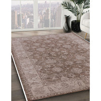 Mid-Century Modern Khaki Rose Pink Oriental Rug, urb913