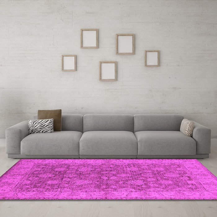 Machine Washable Oriental Pink Traditional Rug in a Living Room, wshurb913pnk