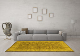 Machine Washable Oriental Yellow Traditional Rug in a Living Room, wshurb913yw