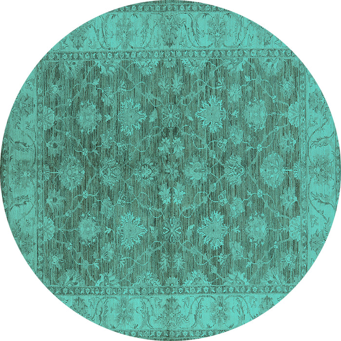 Round Oriental Turquoise Traditional Rug, urb913turq