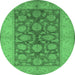 Round Machine Washable Oriental Emerald Green Traditional Area Rugs, wshurb914emgrn