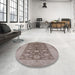 Round Mid-Century Modern Puce Purple Oriental Rug in a Office, urb914