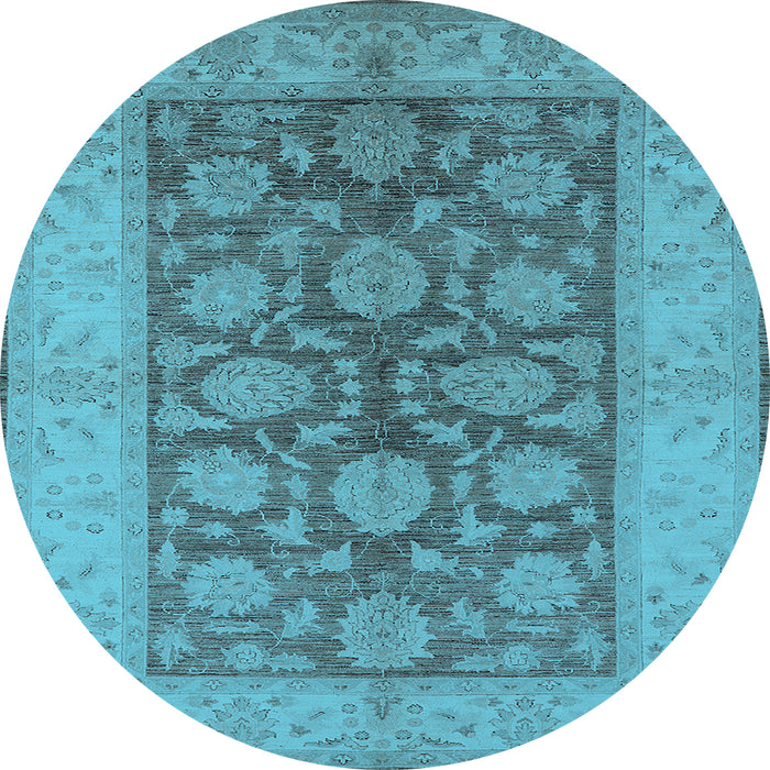 Round Machine Washable Oriental Light Blue Traditional Rug, wshurb914lblu