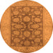 Round Machine Washable Oriental Orange Traditional Area Rugs, wshurb914org