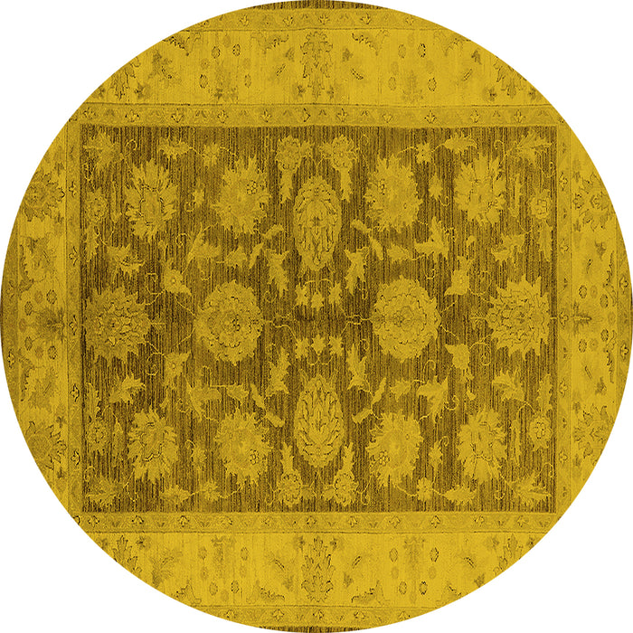Round Machine Washable Oriental Yellow Traditional Rug, wshurb914yw