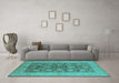 Machine Washable Oriental Turquoise Traditional Area Rugs in a Living Room,, wshurb914turq