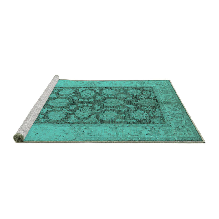 Sideview of Machine Washable Oriental Turquoise Traditional Area Rugs, wshurb914turq