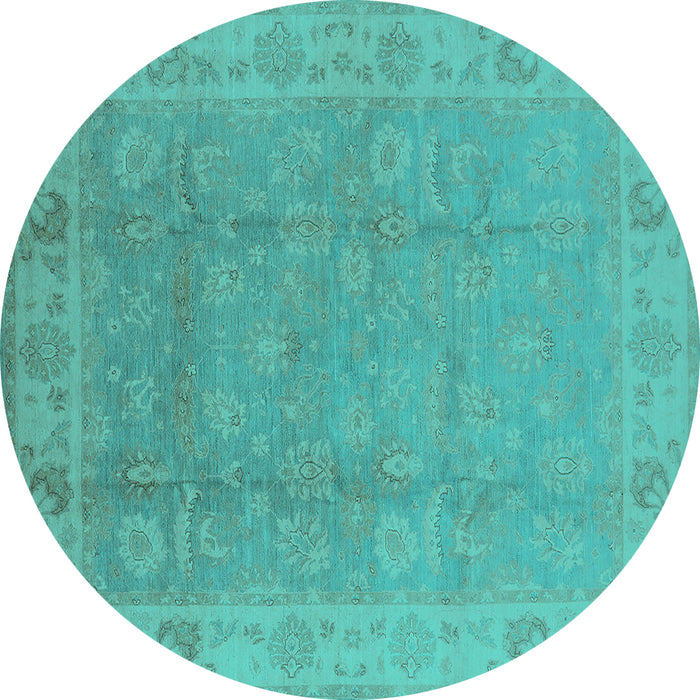 Round Oriental Turquoise Industrial Rug, urb915turq