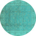 Round Oriental Turquoise Industrial Rug, urb915turq