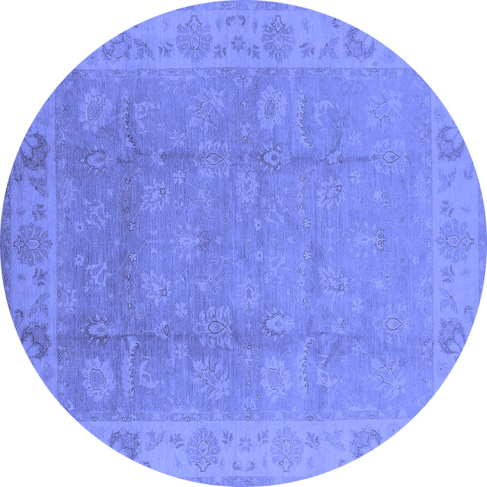 Round Machine Washable Oriental Blue Industrial Rug, wshurb915blu