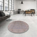 Round Mid-Century Modern Rose Purple Oriental Rug in a Office, urb915