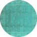Round Machine Washable Oriental Turquoise Industrial Area Rugs, wshurb915turq