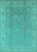 Machine Washable Oriental Turquoise Industrial Area Rugs, wshurb915turq