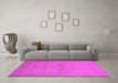 Machine Washable Oriental Pink Traditional Rug in a Living Room, wshurb916pnk