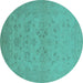 Round Machine Washable Oriental Turquoise Traditional Area Rugs, wshurb916turq
