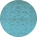 Round Machine Washable Oriental Light Blue Traditional Rug, wshurb916lblu