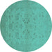 Round Oriental Turquoise Traditional Rug, urb916turq