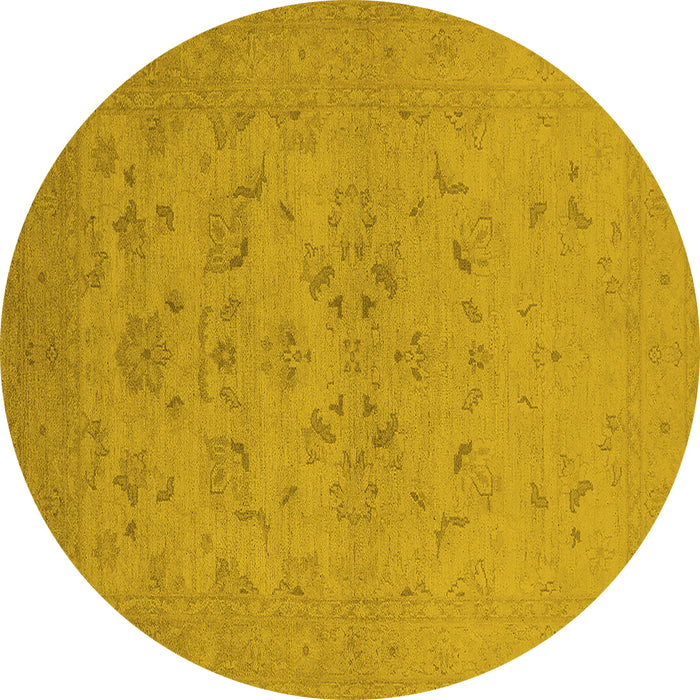 Round Machine Washable Oriental Yellow Traditional Rug, wshurb916yw