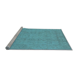 Sideview of Machine Washable Oriental Light Blue Traditional Rug, wshurb917lblu