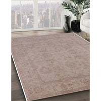 Mid-Century Modern Khaki Rose Pink Oriental Rug, urb917